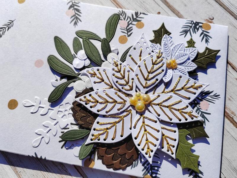 Dárková obálka - Vánoční hvězda - vyšívaná bílá - 1 ks