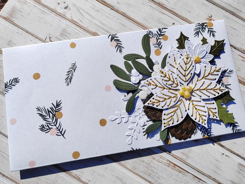 Dárková obálka - Vánoční hvězda - vyšívaná bílá - 1 ks