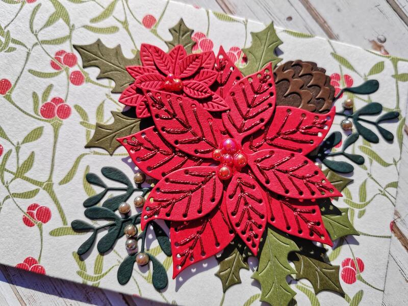 Dárková obálka - Vánoční hvězda - vyšívaná červená - 1 ks