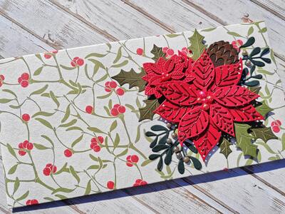 Dárková obálka - Vánoční hvězda - vyšívaná červená - 1 ks