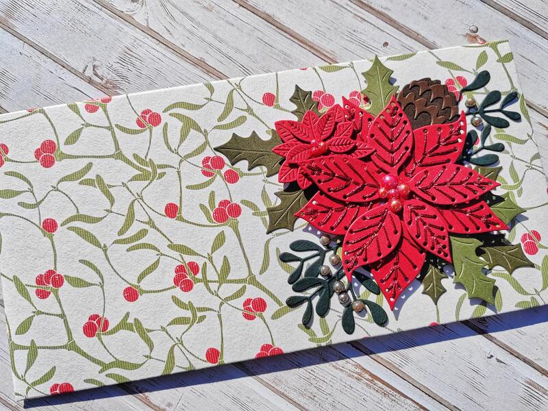 Dárková obálka - Vánoční hvězda - vyšívaná červená - 1 ks