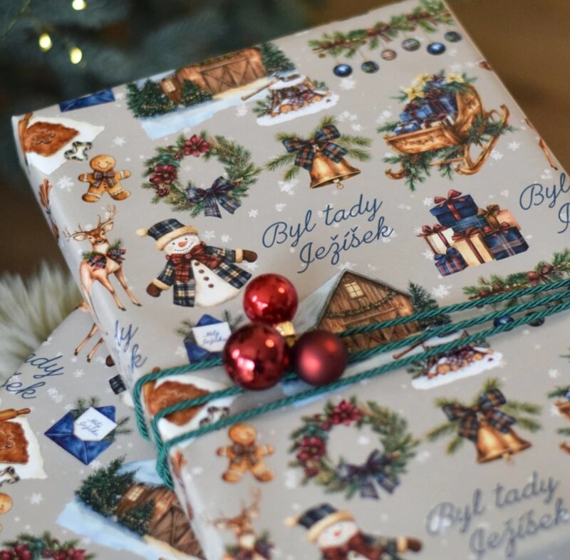 Vánoční balicí papír 70 x 100 cm - 115 g/m2 - Hřejivá zima - 1 arch