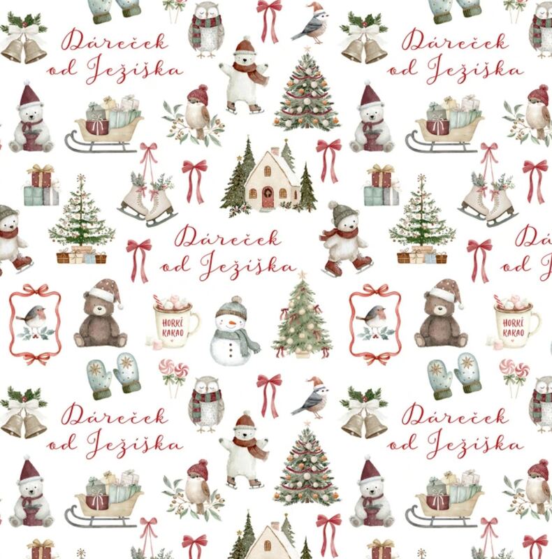 Vánoční balicí papír 70 x 100 cm - 115 g/m2 - Vánoce s medvídky - 1 arch