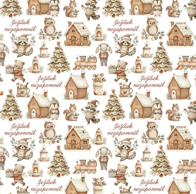 Vánoční balicí papír 70 x 100 cm - 115 g/m2 - Zvířátka a perníkové chaloupky - 1 arch