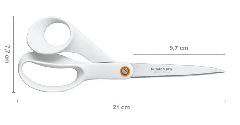 Nůžky Fiskars, bílé, 21 cm - 1 ks