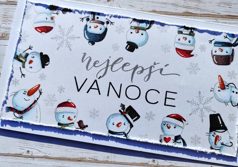 Přání ruční výroba - Nejlepší Vánoce - Sněhuláci - 1 ks