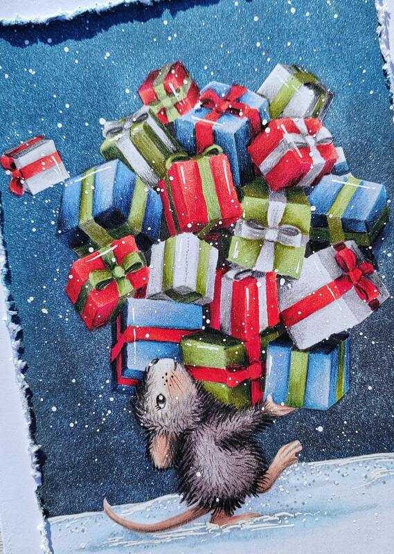 Přání ruční výroba - Myška s dárky - 1 ks