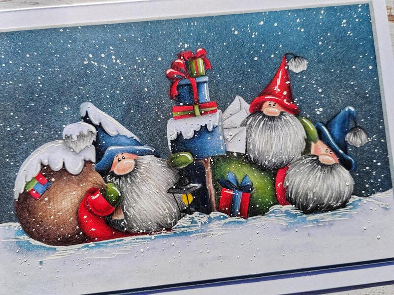 Přání ruční výroba - Vánoční skřítci s dárky - 1 ks