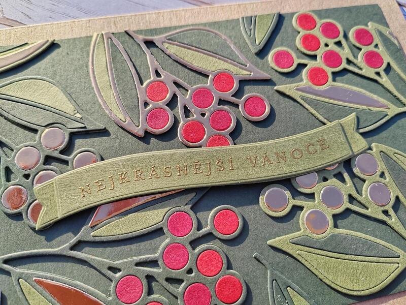 Přání ruční výroba - Vánoční zeleň - 1 ks