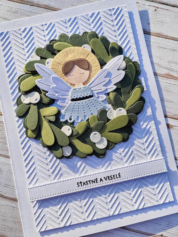 Přání ruční výroba - Vánoční věnec s andělem - 1 ks