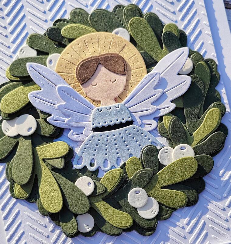 Přání ruční výroba - Vánoční věnec s andělem - 1 ks