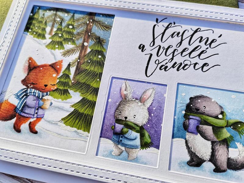 Přání ruční výroba - Zvířátka v lese s horkou čokoládou - 1 ks