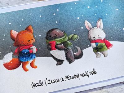 Přání ruční výroba - Zvířátka s hrnečkem - 1 ks