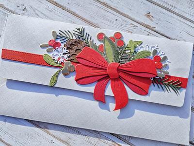 Dárková obálka - Vánoční mašle - magnetické zavírání - 1 ks