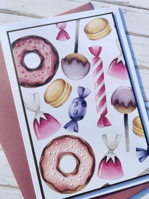 Přání ruční výroba - Sladkosti - 1 ks