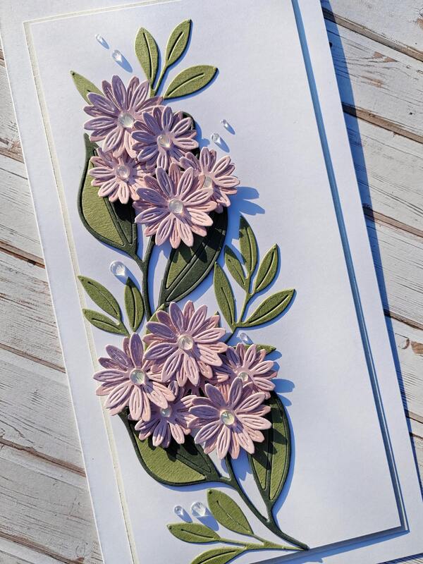 Přání ruční výroba - Drobná kvítka s perličkami - 1 ks