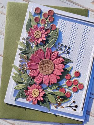 Přání ruční výroba - Květiny - zlatý rámeček - 1 ks