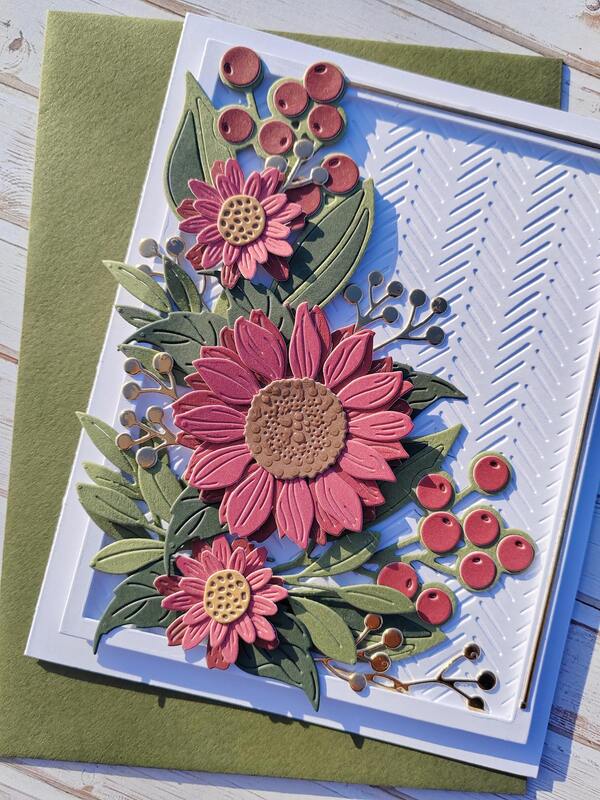 Přání ruční výroba - Květiny - zlatý rámeček - 1 ks