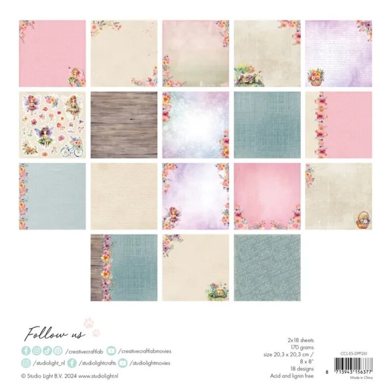 Potištěné papíry 20,3 x 20,3 cm - Studio Light - Felicia - sada 36 listů