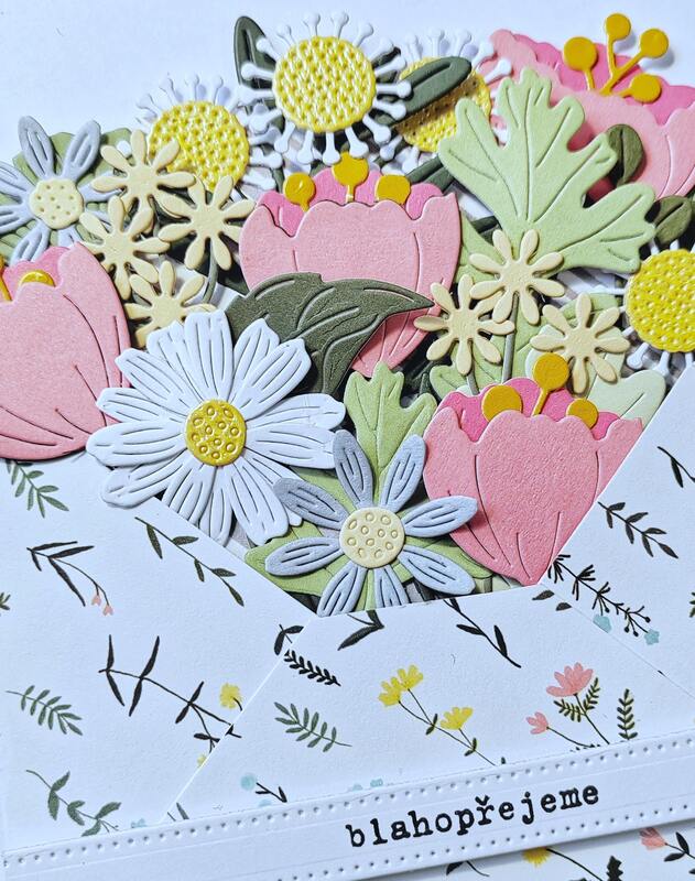 Přání ruční výroba - Květiny v obálce 4 - 1 ks