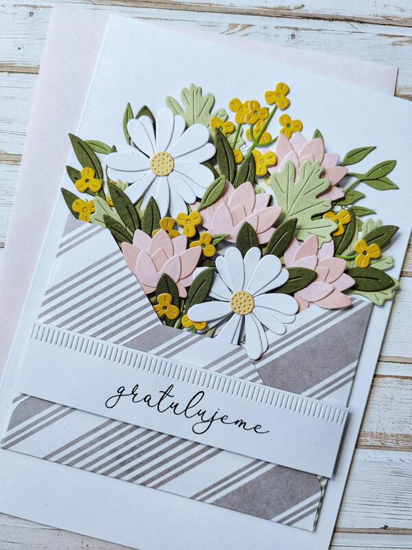 Přání ruční výroba - Květiny v obálce 5 - 1 ks