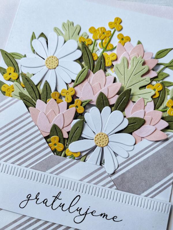 Přání ruční výroba - Květiny v obálce 5 - 1 ks