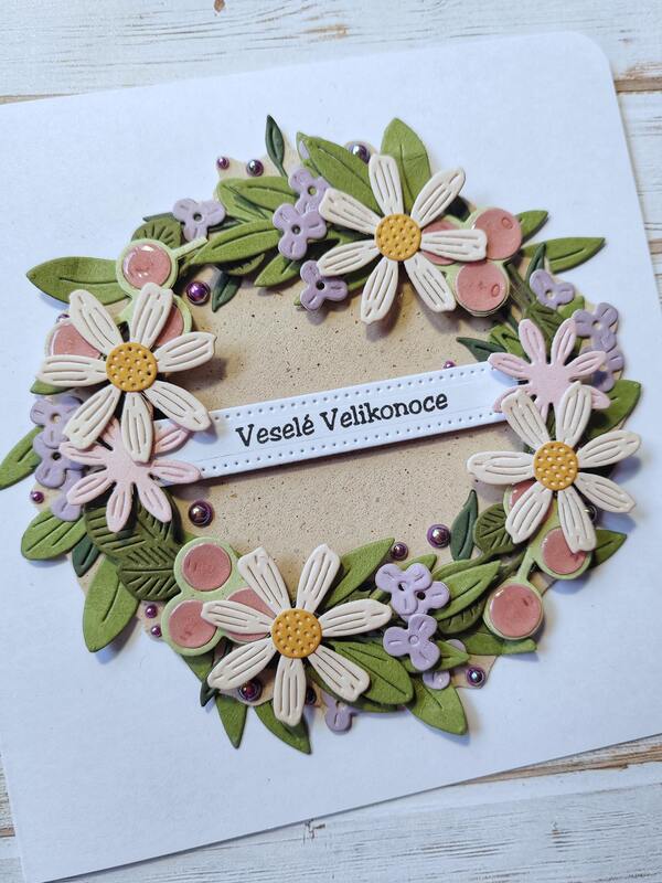 Přání ruční výroba - Věneček - Veselé Velikonoce 2 - 1 ks