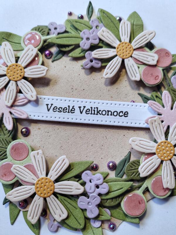 Přání ruční výroba - Věneček - Veselé Velikonoce 2 - 1 ks