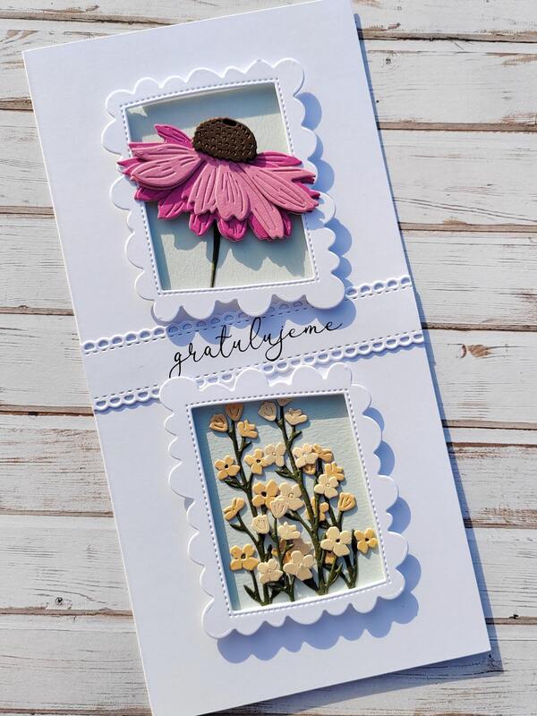 Přání ruční výroba - Květiny v rámečku - Echinacea - 1 ks