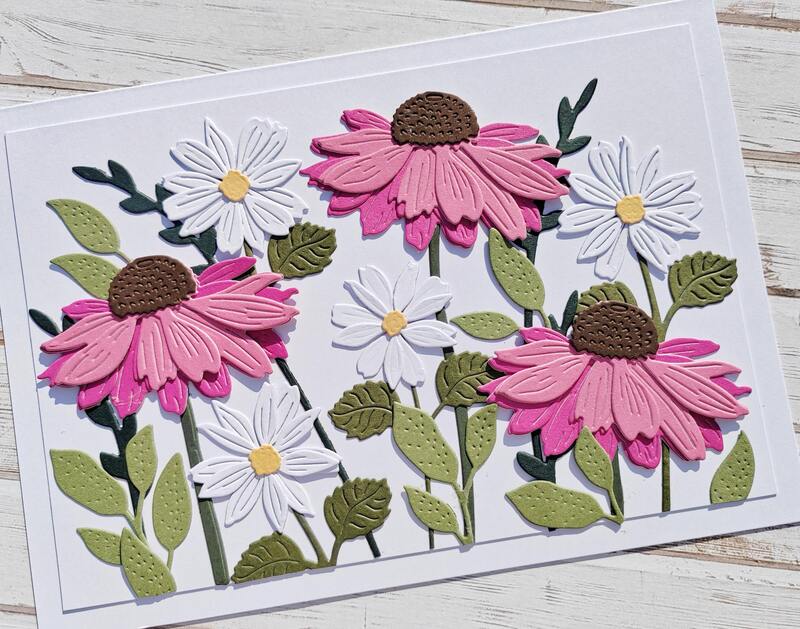 Přání ruční výroba - Echinacey a kopretiny - 1 ks