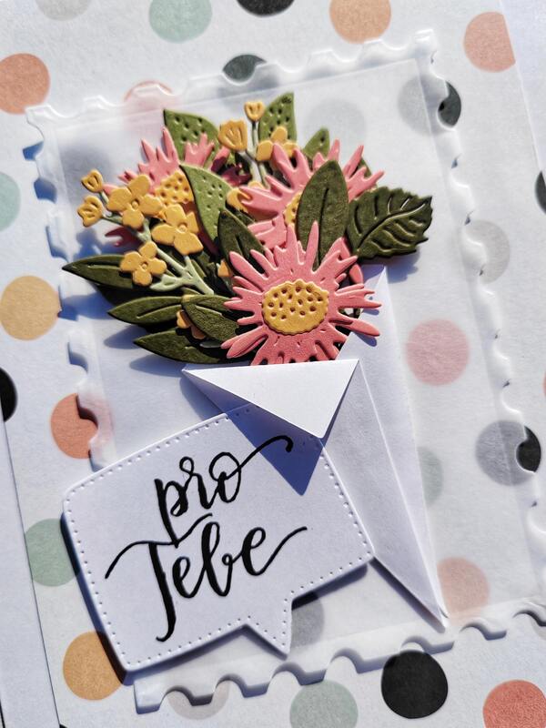 Přání ruční výroba - Květiny v kornoutku - 1 ks