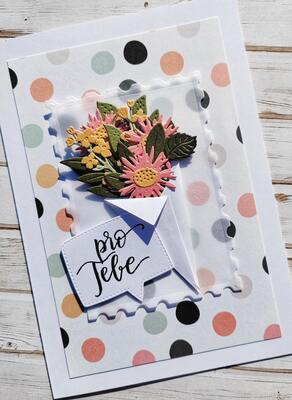 Přání ruční výroba - Květiny v kornoutku - 1 ks