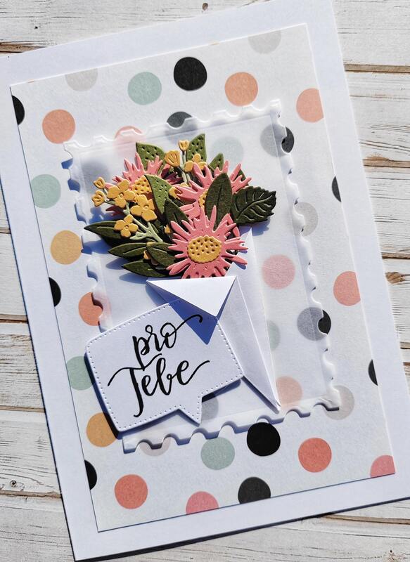 Přání ruční výroba - Květiny v kornoutku - 1 ks