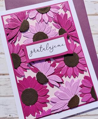 Přání ruční výroba - Fialové Echinacey - 1 ks