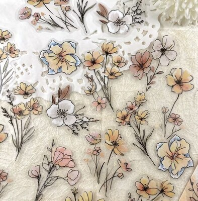 Průhledné samolepky "kreslené květiny žluté" - sada 10 ks