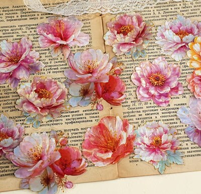 Průhledné samolepky "květy pivoněk" - sada 10 ks