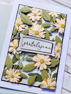 Přání ruční výroba - Béžová jemná kvítka - 1 ks