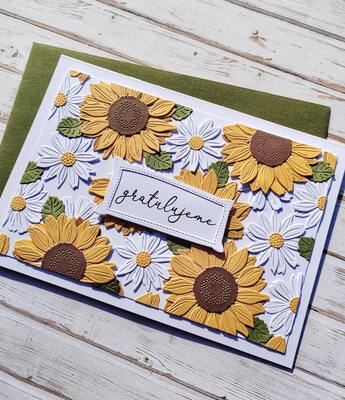 Přání ruční výroba - Slunečnice a kopretiny - 1 ks