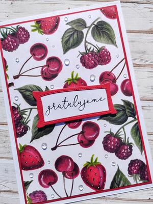 Přání ruční výroba - Třešně a maliny - 1 ks