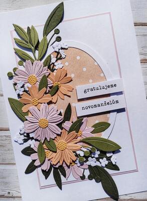 Přání ruční výroba - Jemná kvítka - pastelové barvy - novomanželům - 1 ks