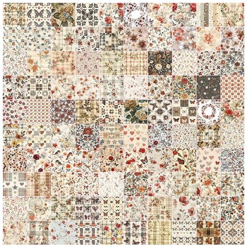 Sada scrapbookových papírů DP Craft 8x8 cm - béžové květiny - 100 listů