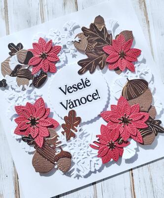 Přání ruční výroba - Vánoční věneček - bronzová - 1 ks
