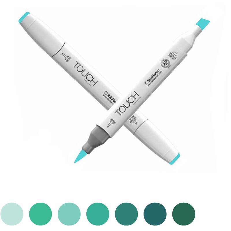 Alkoholový fix TOUCH Twin Brush Marker - tyrkysová