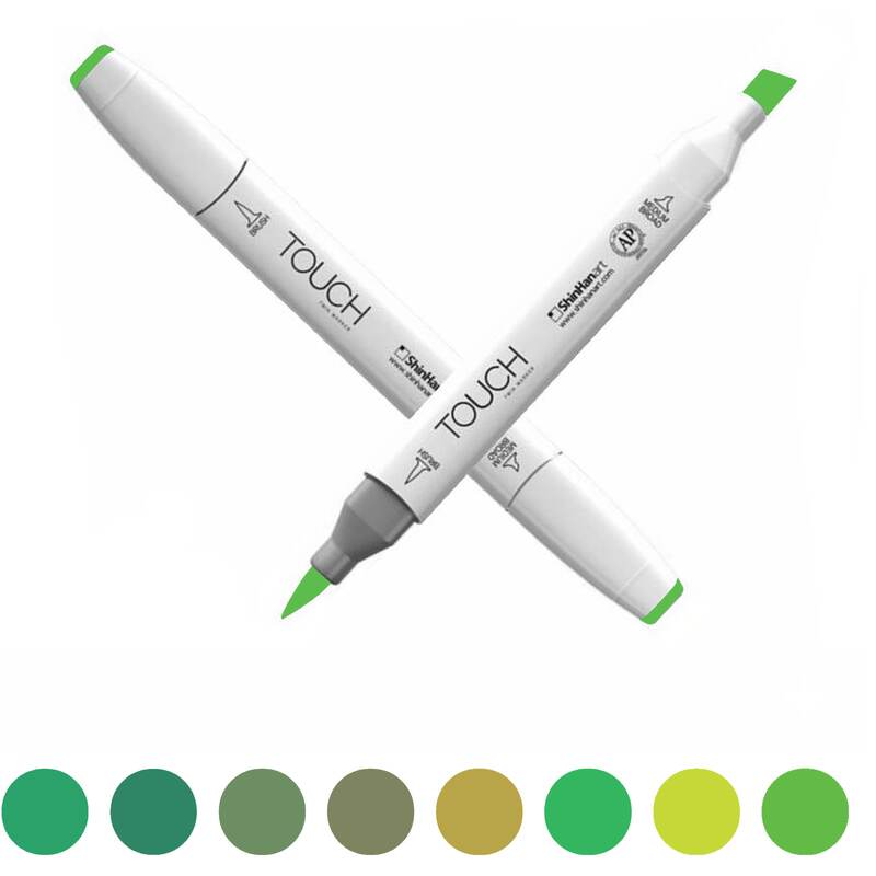 Alkoholový fix TOUCH Twin Brush Marker - zelená