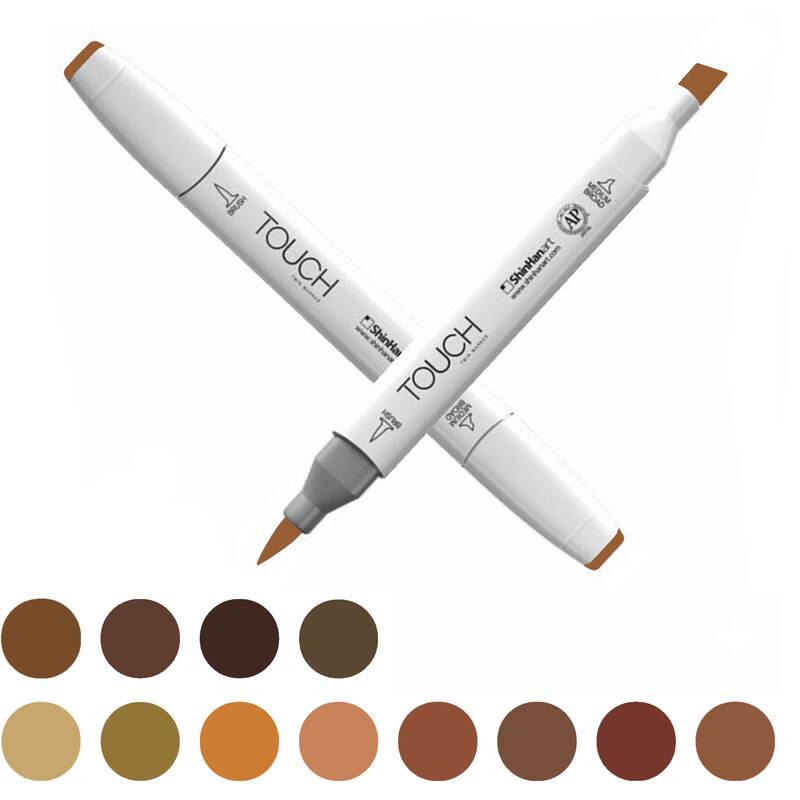 Alkoholový fix TOUCH Twin Brush Marker - hnědá