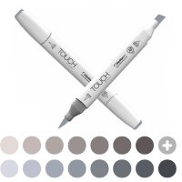 Alkoholový fix TOUCH Twin Brush Marker - šedá