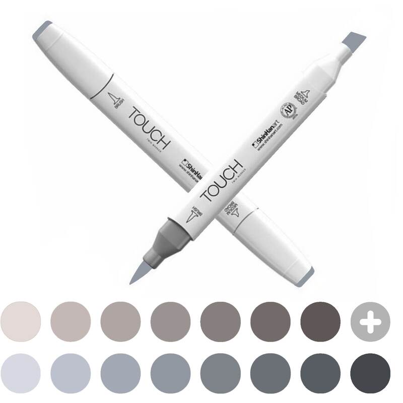 Alkoholový fix TOUCH Twin Brush Marker - šedá