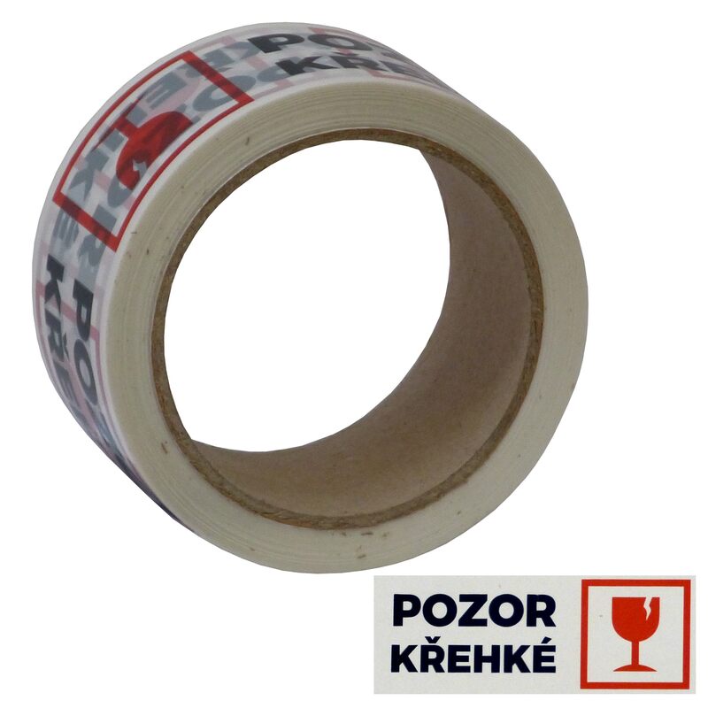 Balicí páska s potiskem POZOR KŘEHKÉ - 50 mm x 66 m