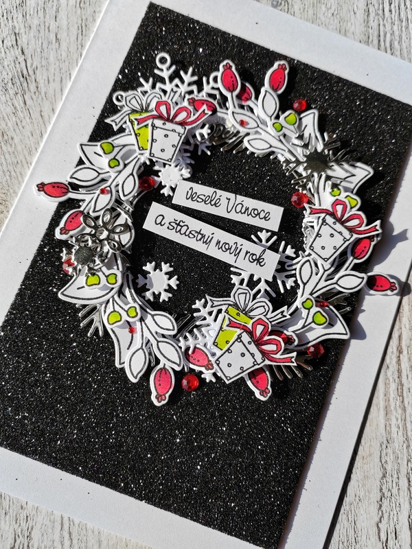 Přání ruční výroba - Vánoční věnec