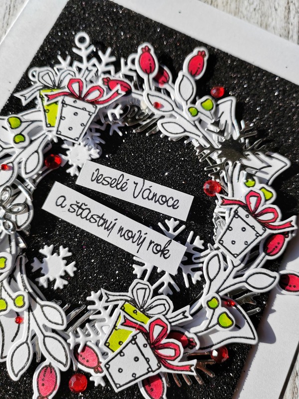 Přání ruční výroba - Vánoční věnec